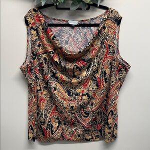 Tahari Arthur S. Levine Sleeveless Paisley Drape Cowl Neck Blouse 3X